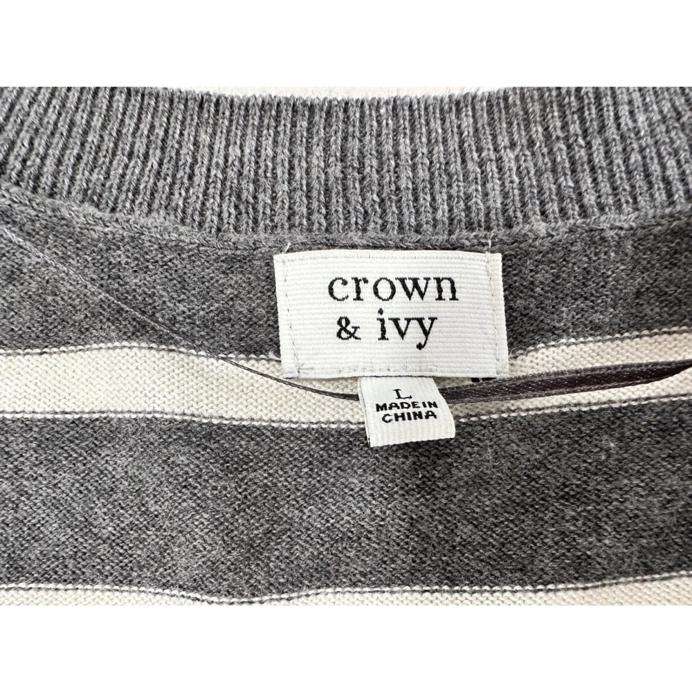 Crown and Ivy Striped V Neck Long Sleeve Tunic Sweater Women Size L‎
